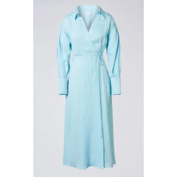 Scanlan Theodore Dresses & Skirts - Scanlan Theodore Italian Linen Wrap Shirt Dress Blue size US 2